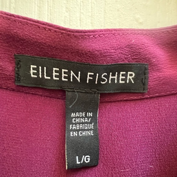 Eileen Fisher Mandarin Collar Silk Crepe Tunic Eggplant L - Picture 3 of 4